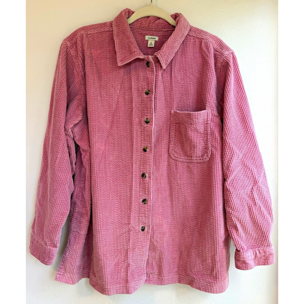 L.L.Bean Women's XL Pink Corduroy Collared Button-Up Long Sleeve Pockets